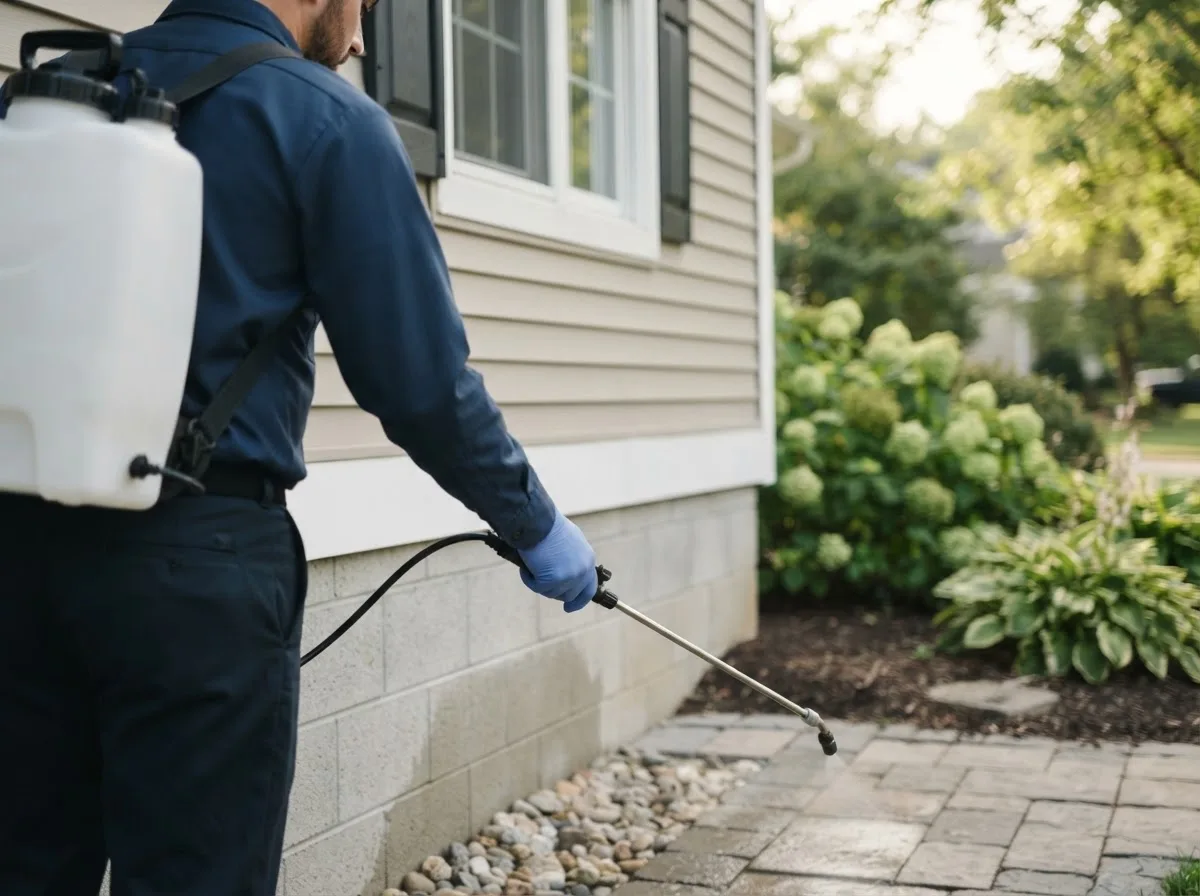 Pest control technician inspecting a home in Malvern, OH